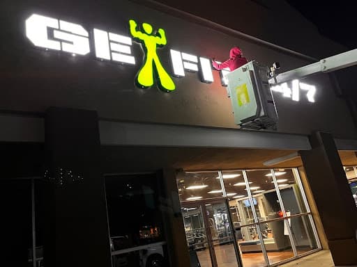 Installation of Get Fit 24/7 business sign in Tracy, California